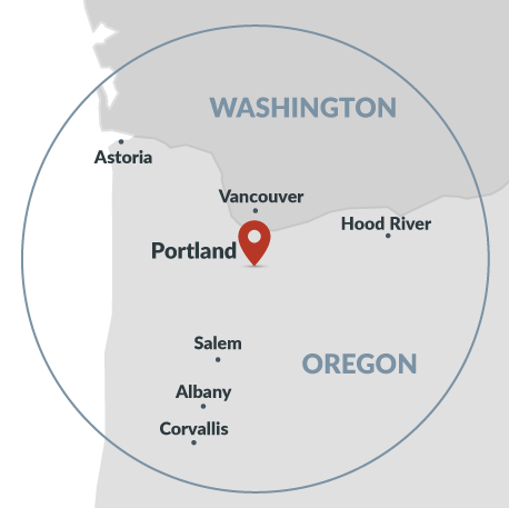 100 miles radius map from Portland, Oregon